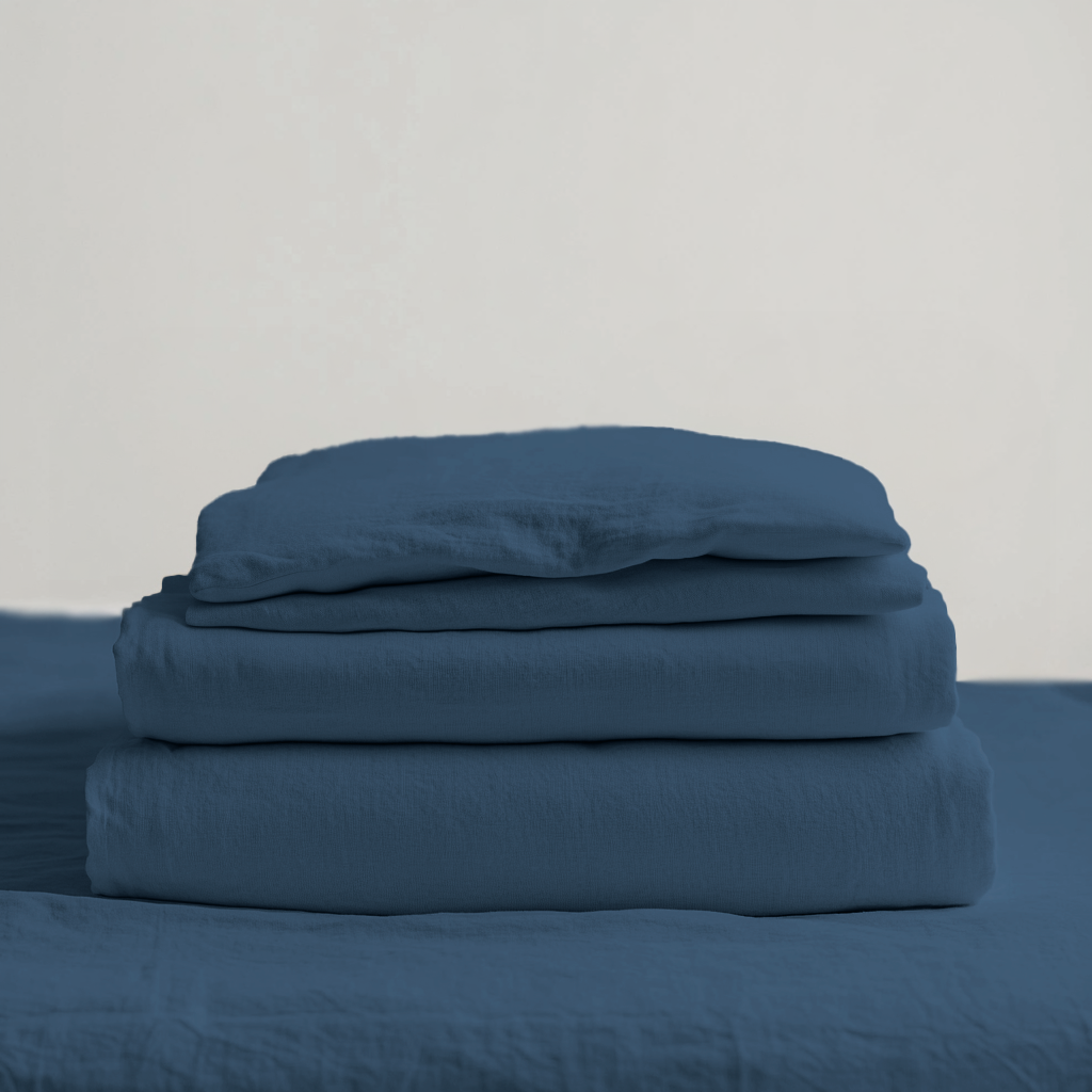 Peacock Blue Linen Extra Deep Fitted Sheet Set