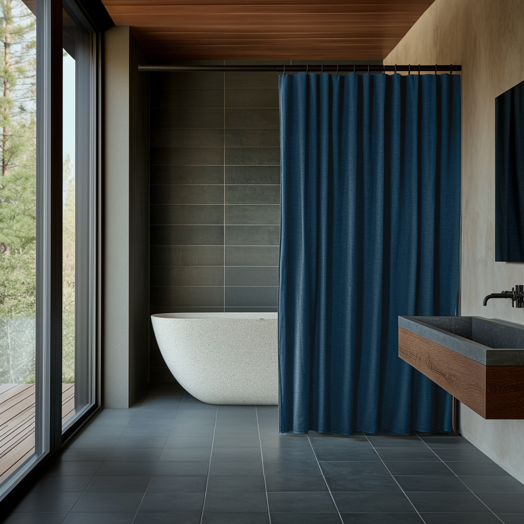 Peacock Blue Linen Shower Curtain