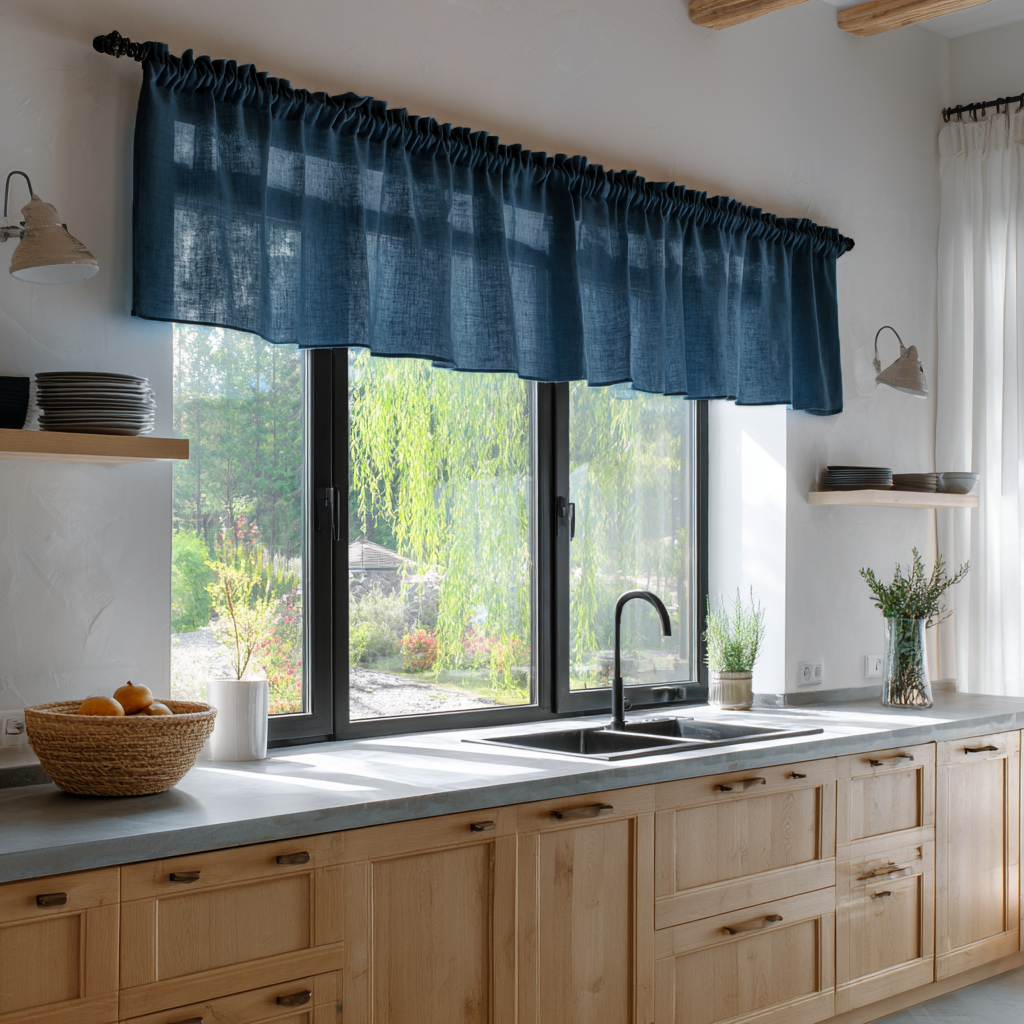 Peacock Linen Kitchen Valance