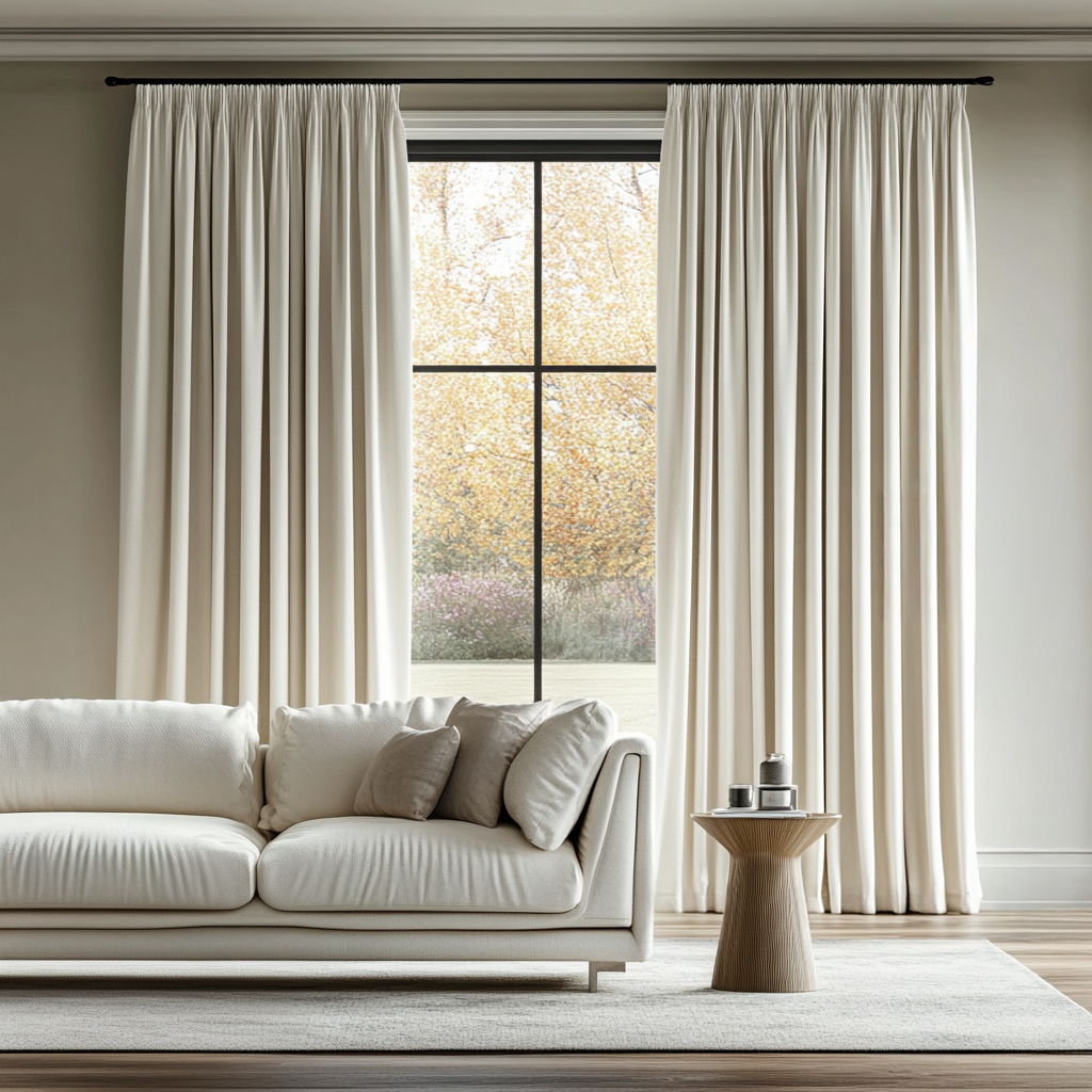 Off-White Pencil Pleat Blackout Linen Curtains