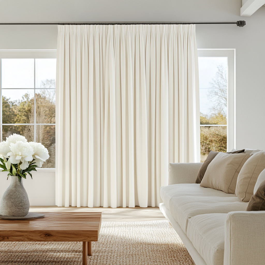 Off-White Pencil Pleat Blackout Linen Curtains