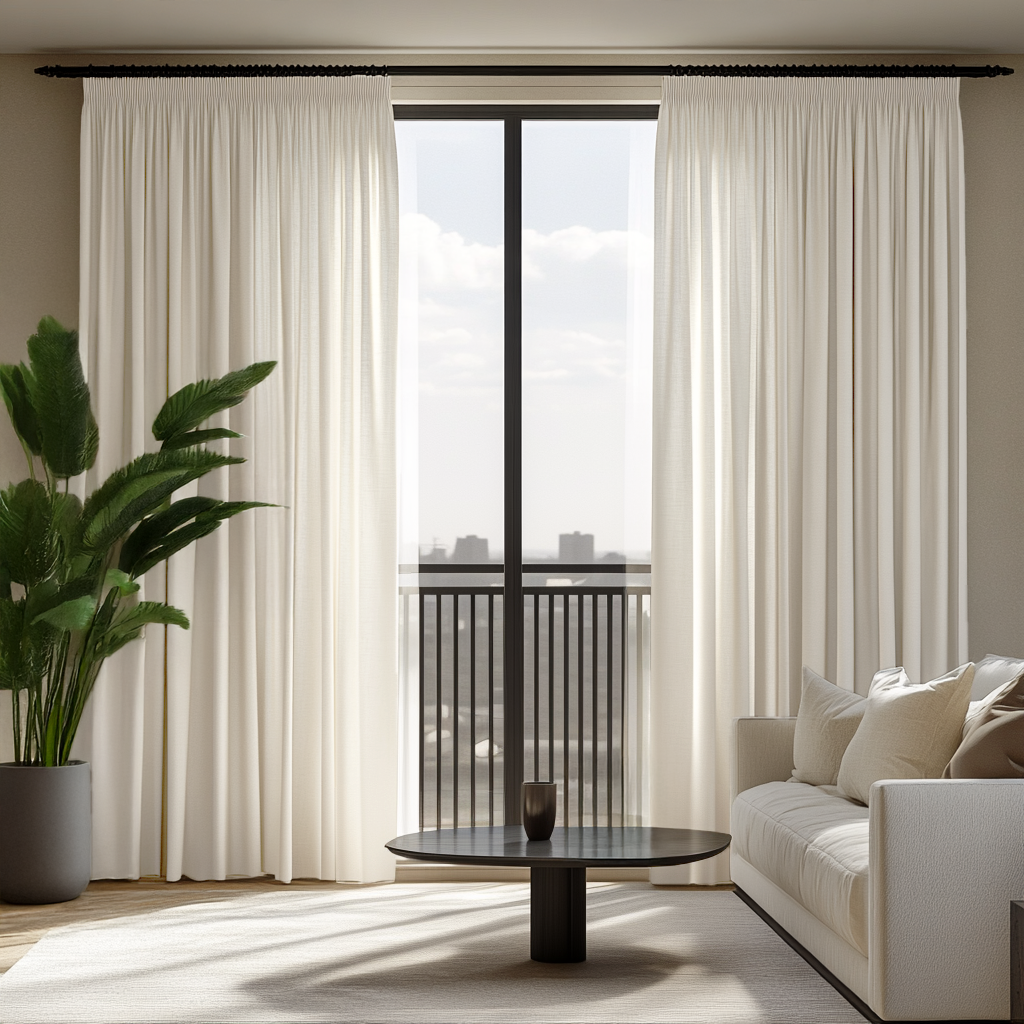 Off-White Pencil Pleat Blackout Linen Curtains