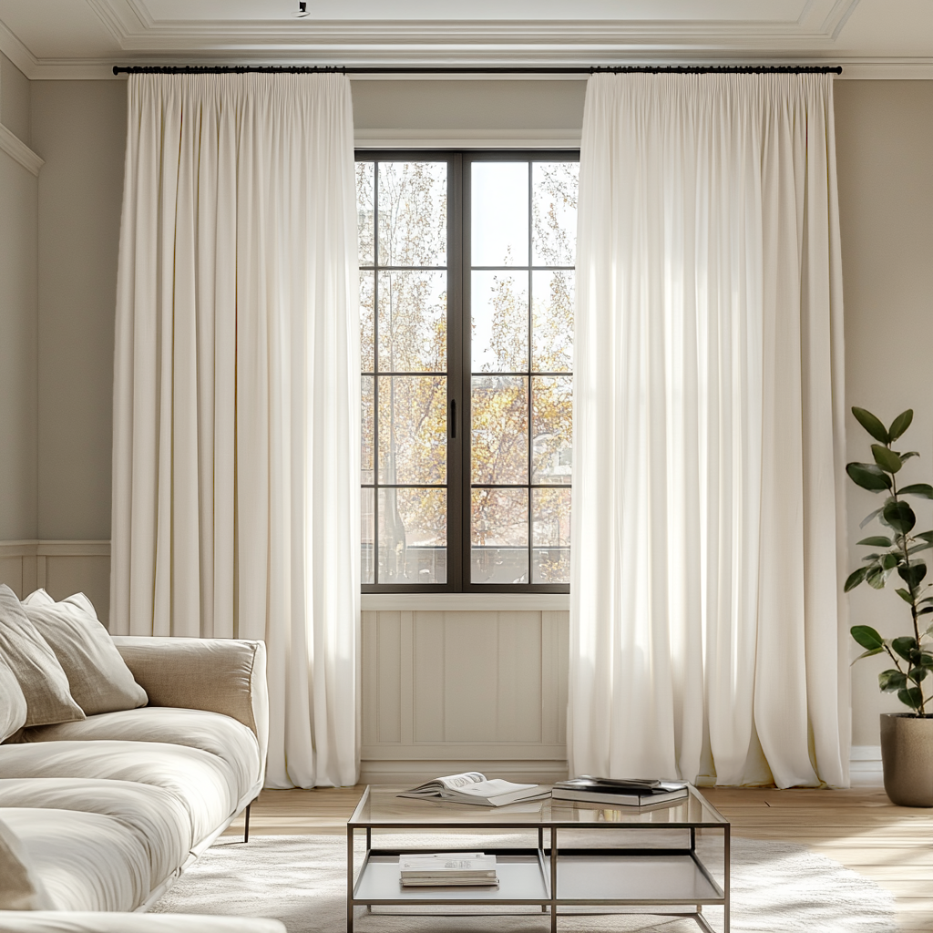 Off-White Pencil Pleat Linen Cotton Lined Curtains