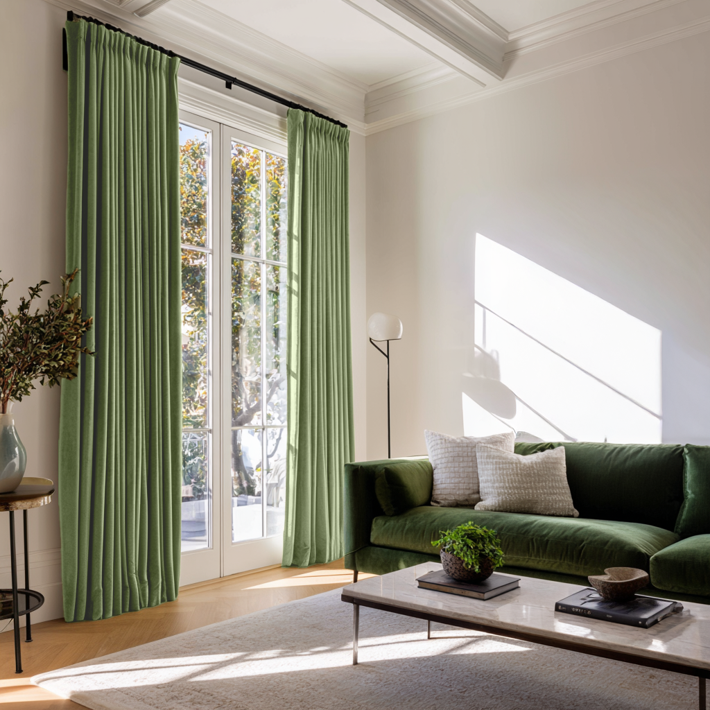 Sage Green Velvet Blackout Pencil Pleat Curtain