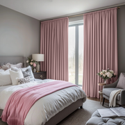 Pink Velvet Rod Pocket Blackout Curtains in a Bedroom with Grey Walls