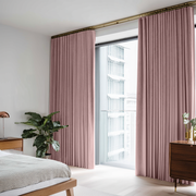 Pink Velvet S-Fold Blackout Curtains in a Bedroom with White Walls