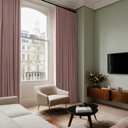 Pink Velvet S-Fold Blackout Curtains in a Living Room with Green Walls