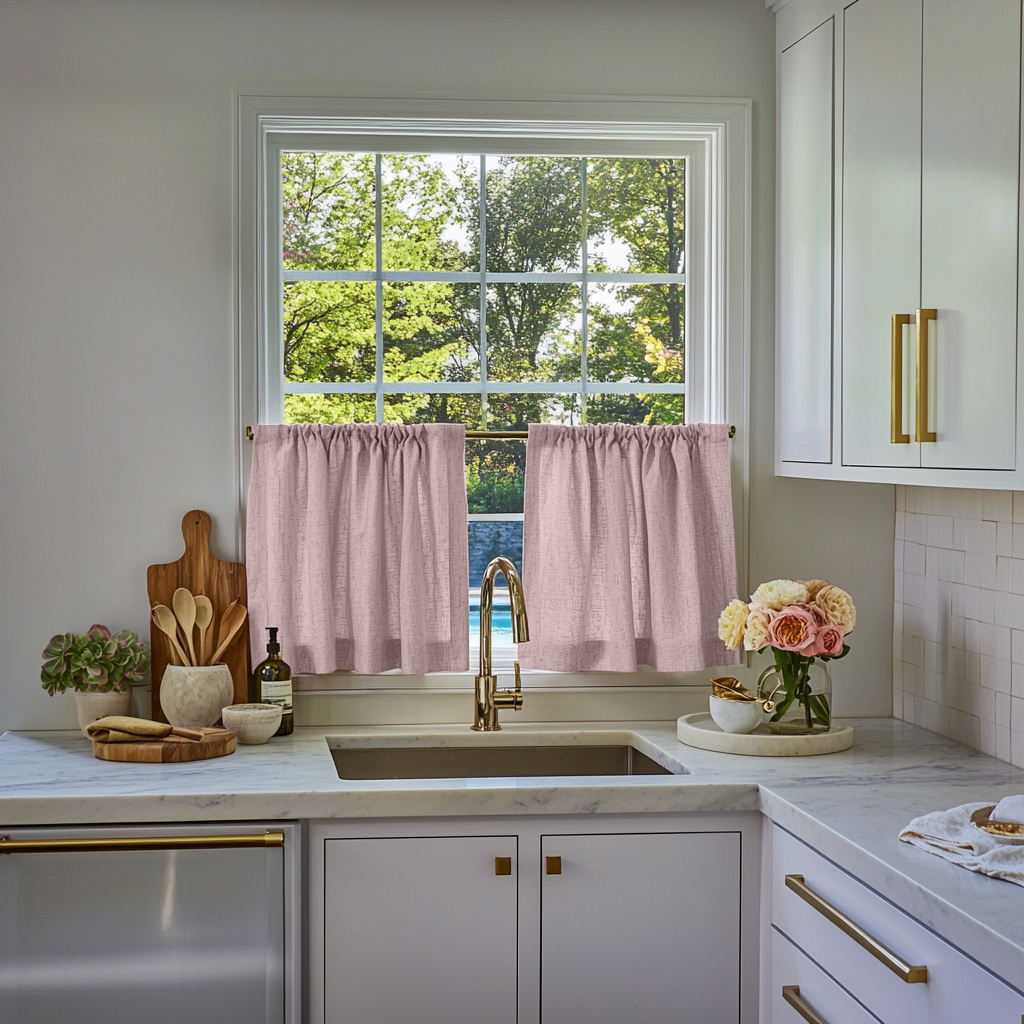 Rod Pocket Dusty Pink Linen Cafe Curtains