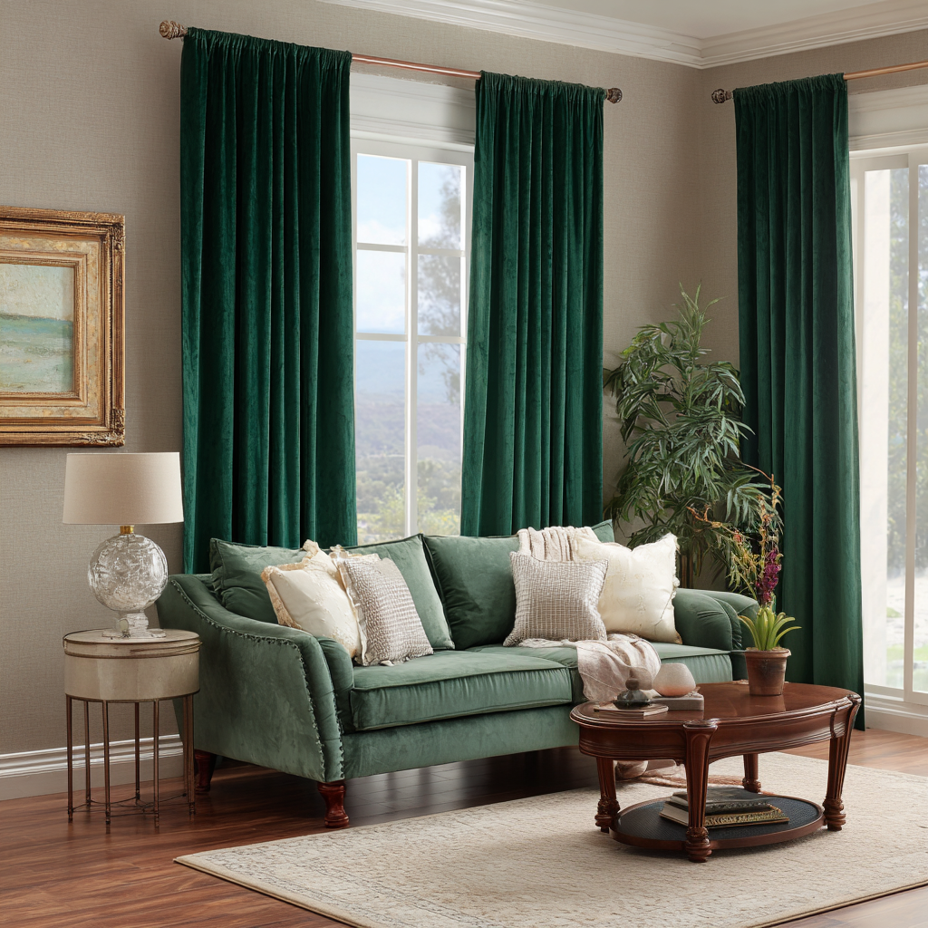 Emerald Green Velvet Blackout Rod Pocket Curtain 