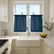 Peacock Blue Linen Kitchen Cafe Curtains