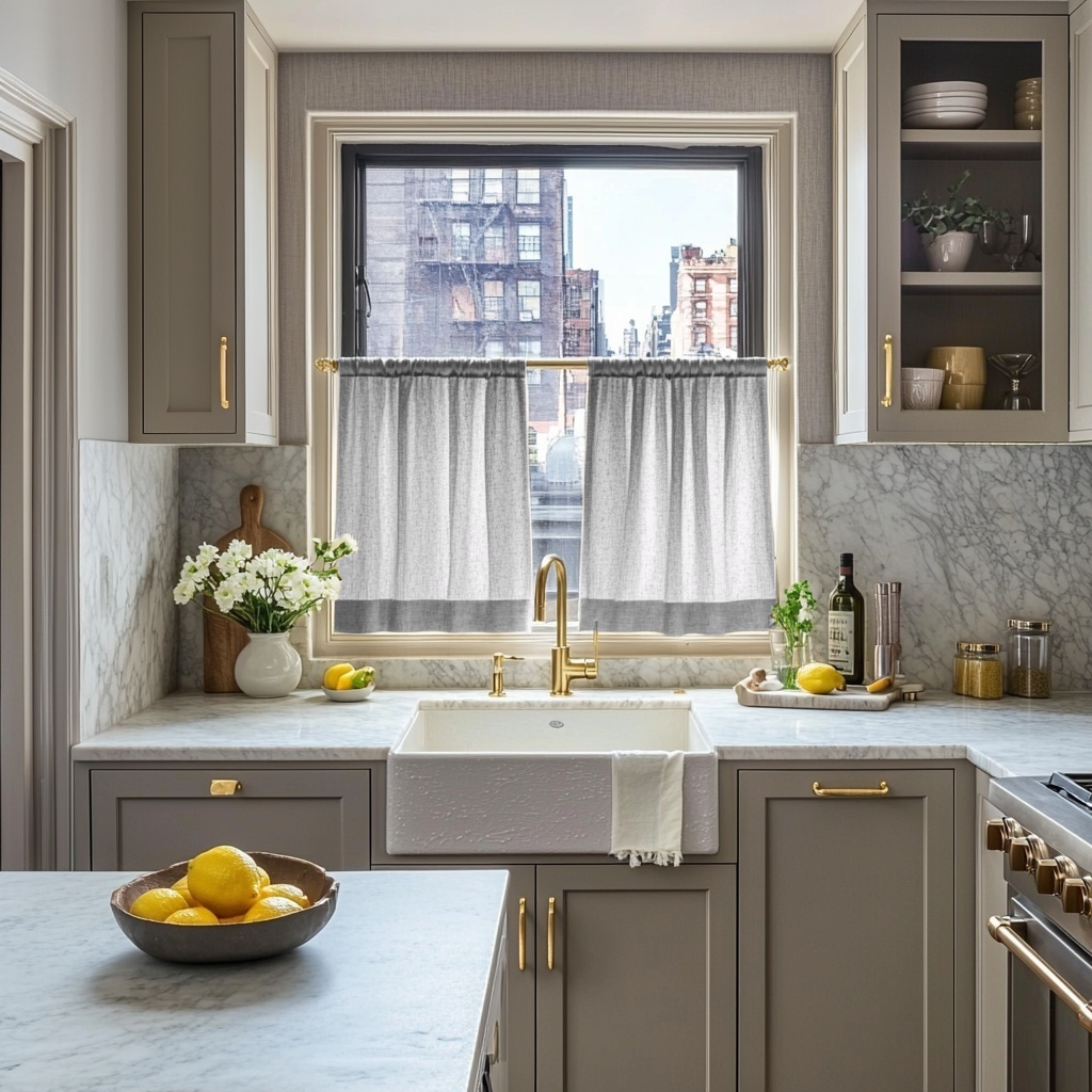 Rod Pocket Stone Grey Linen Cafe Curtains