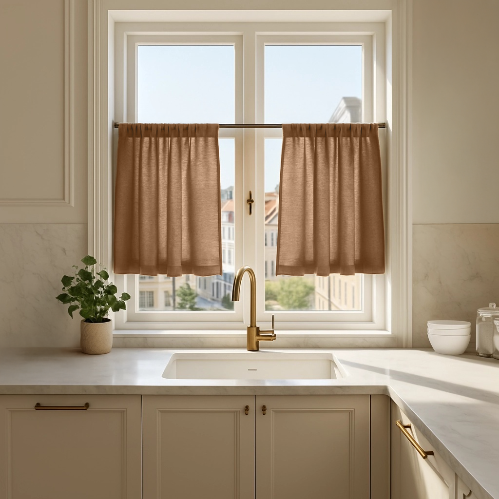 Tawny Brown Linen Kitchen Cafe Curtains