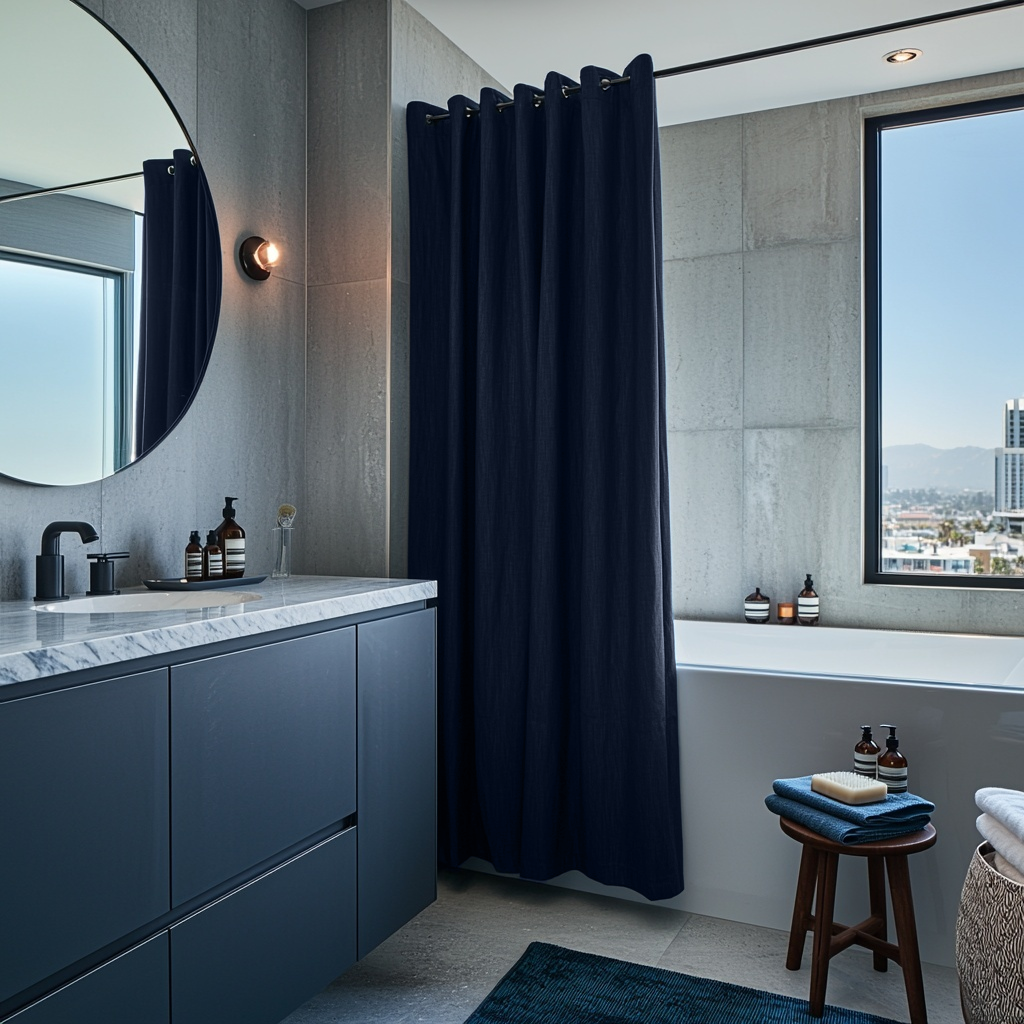 Royal Blue Hookless Linen Shower Curtain