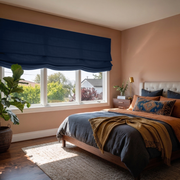 Royal Blue Linen Relaxed Roman Blinds - Blackout Lining