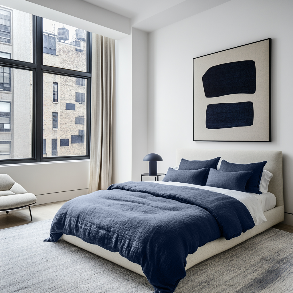 Royal Blue Linen Quilt Cover