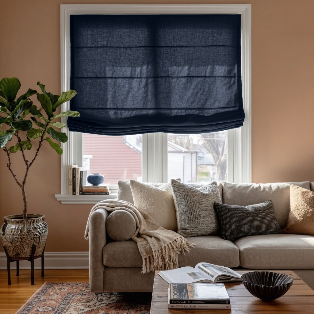 Royal Blue Linen Relaxed Roman Blinds