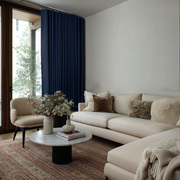 Royal Blue Linen Soundproof Curtains with Multitape