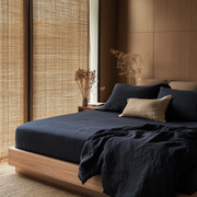 Royal Blue Washed Linen Deep Pocket Fitted Sheet Set