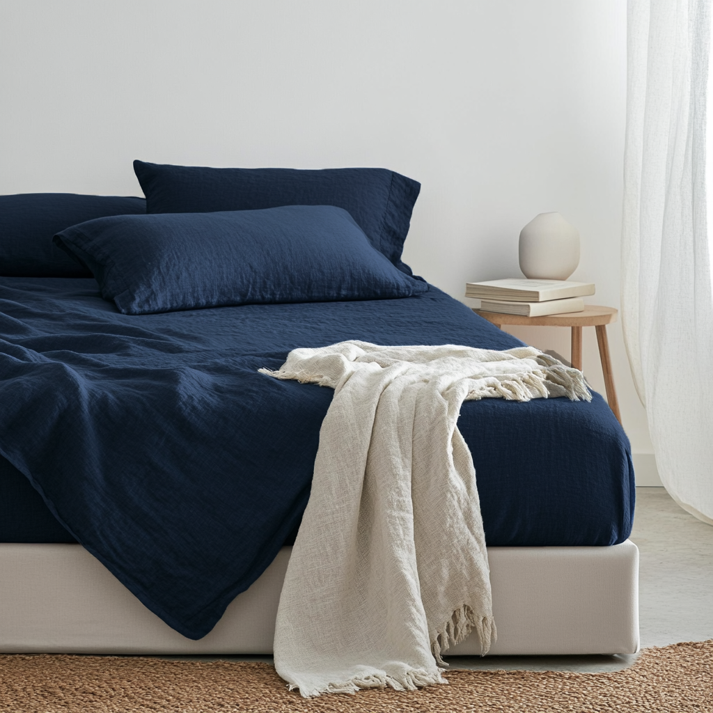 Royal Blue Linen Extra Deep Fitted Sheet