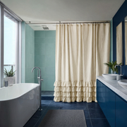 Cream Linen Ruffled Shower Curtain