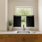 Black Linen Kitchen Cafe Curtains With Rings