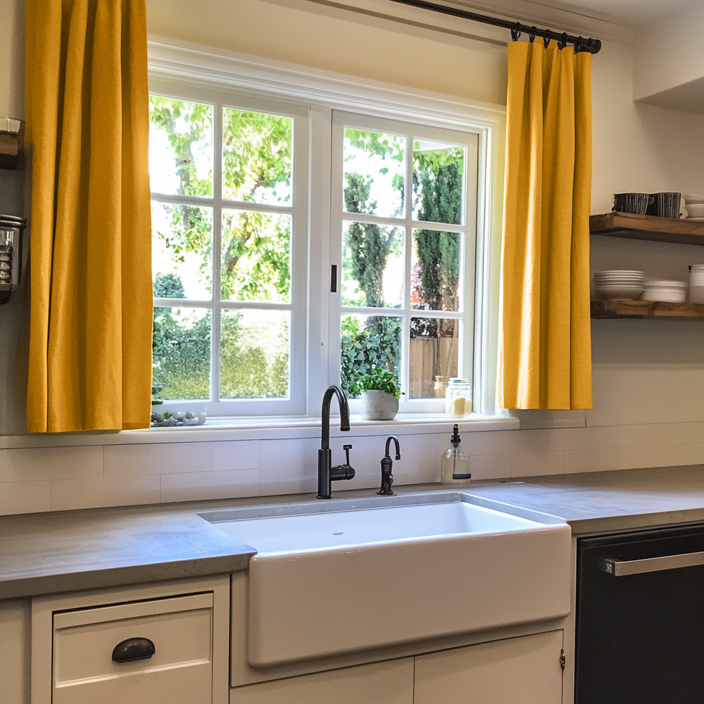 Mustard Yellow Linen Kitchen Cafe Curtains