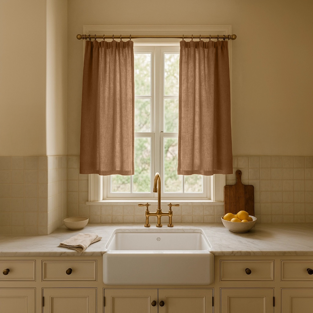 Tawny Brown Linen Kitchen Cafe Curtains
