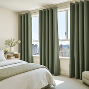 Bedroom Sage Green Linen Eyelet Curtains - Blackout Lining