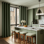 Sage Green Linen Eyelet Curtains for Kitchen - Blackout Lining