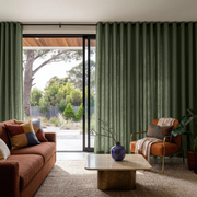 Sage Green Linen Eyelet Extra Wide Curtains for Sliding Door in a Cozy Living Room with Rust Sofa, Brass Accents, and Indoor Greenery - Cotton Lining
@Heading: Eyelets