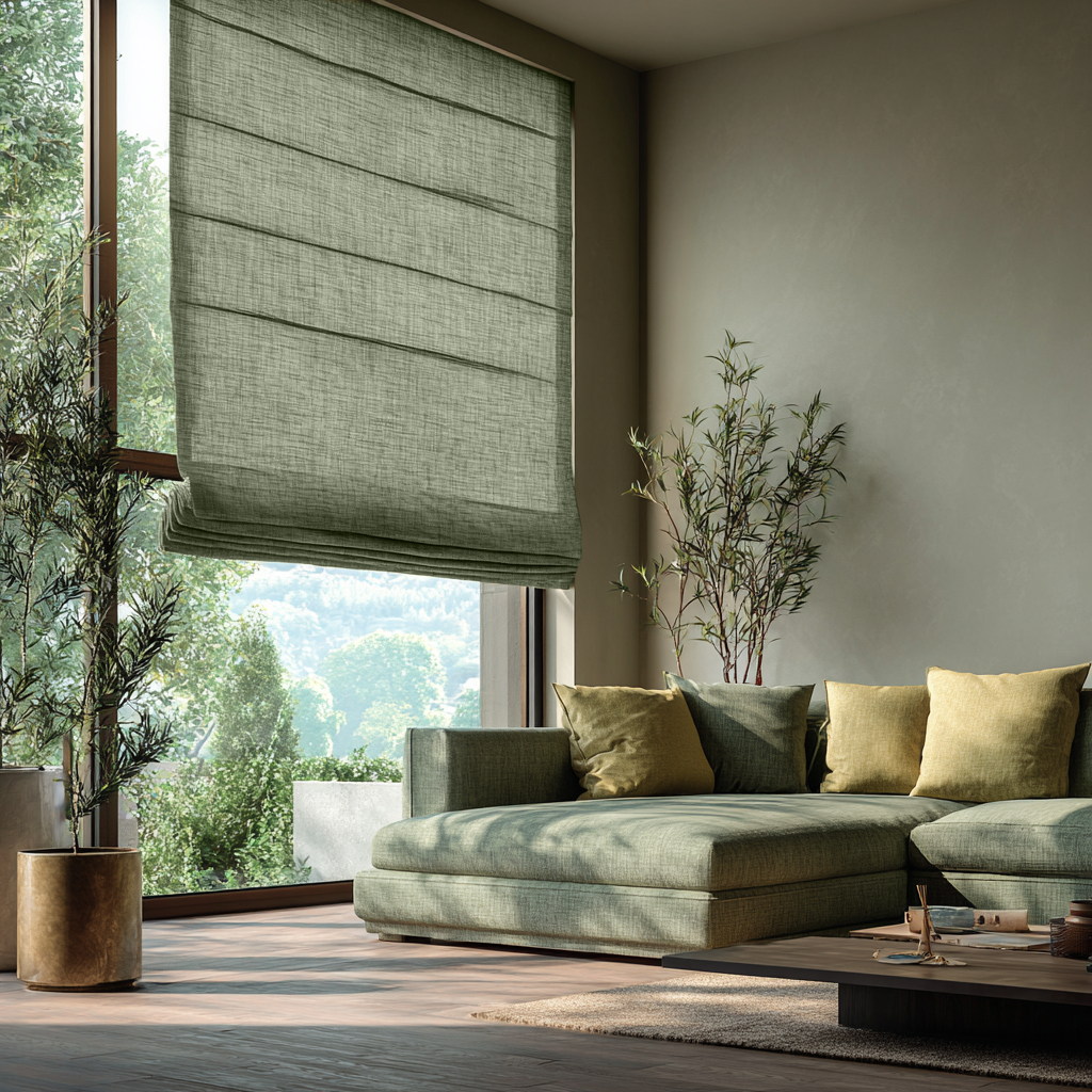 Sage Green Linen Roman Blinds