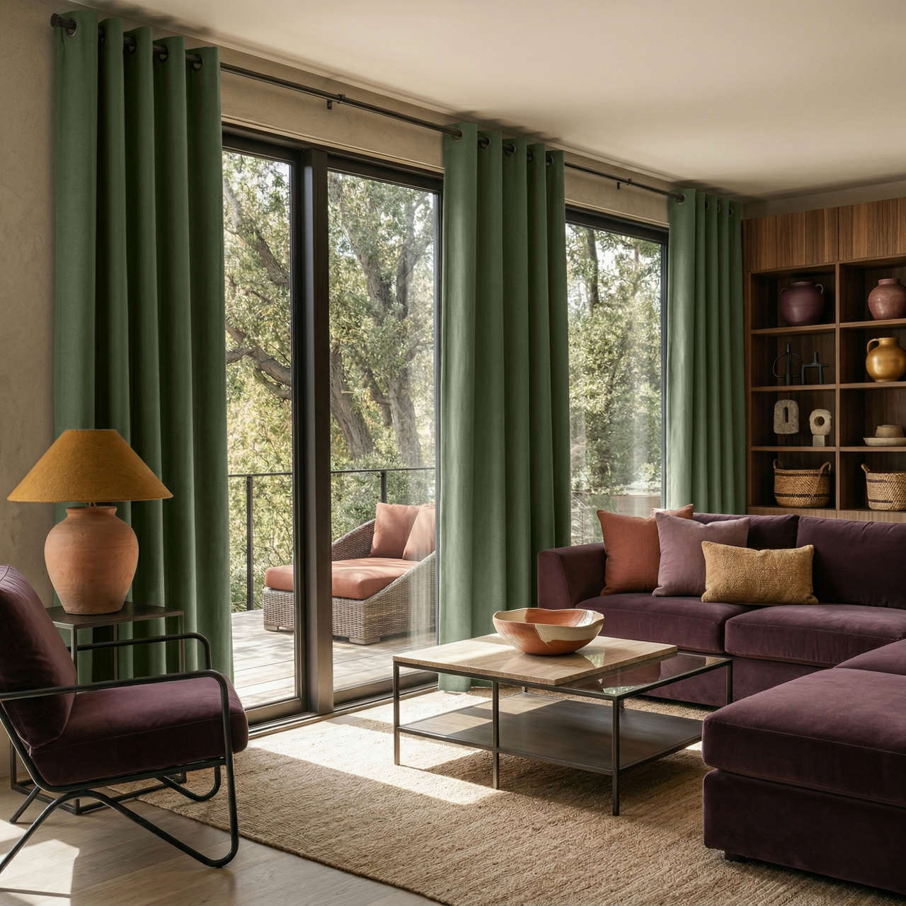 Sage Green Linen Thermal Eyelet Curtains