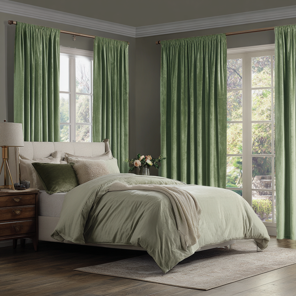 Sage Green Velvet Blackout Rod Pocket Curtain