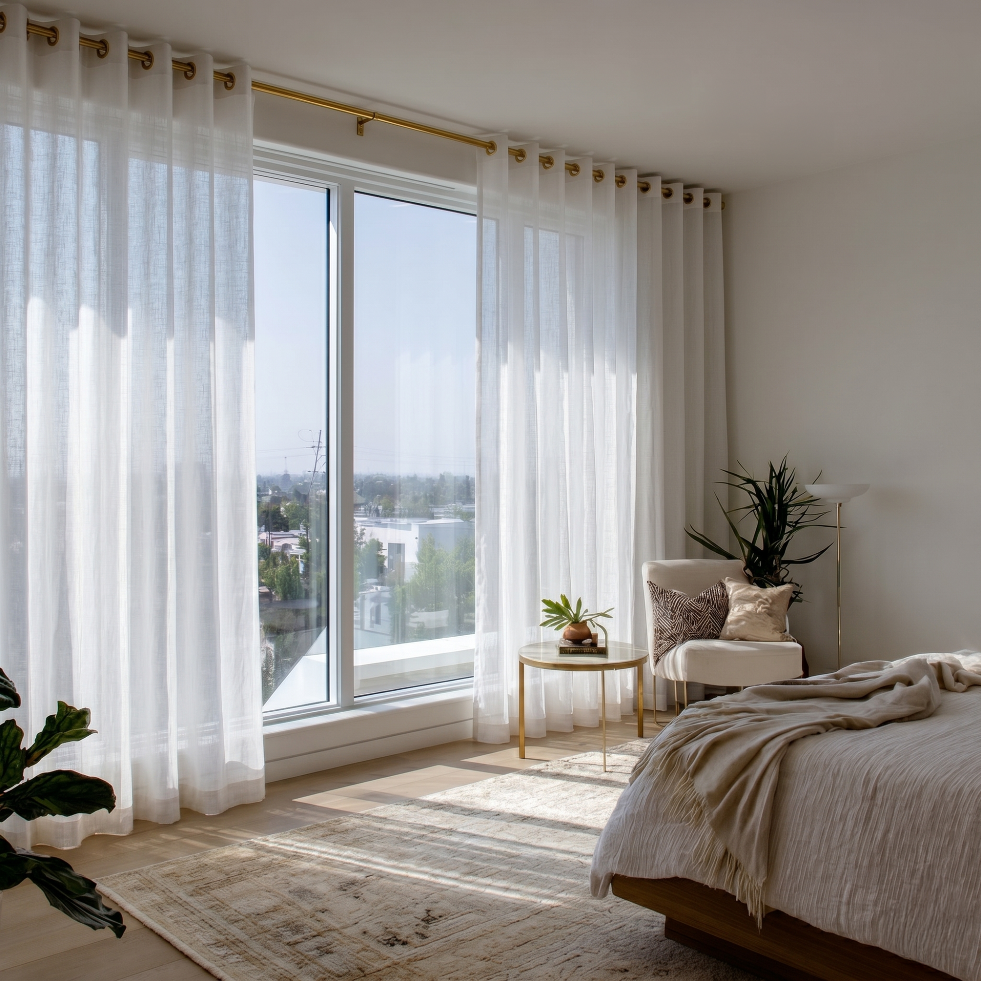 Off-White Sheer Linen Eyelet Curtains