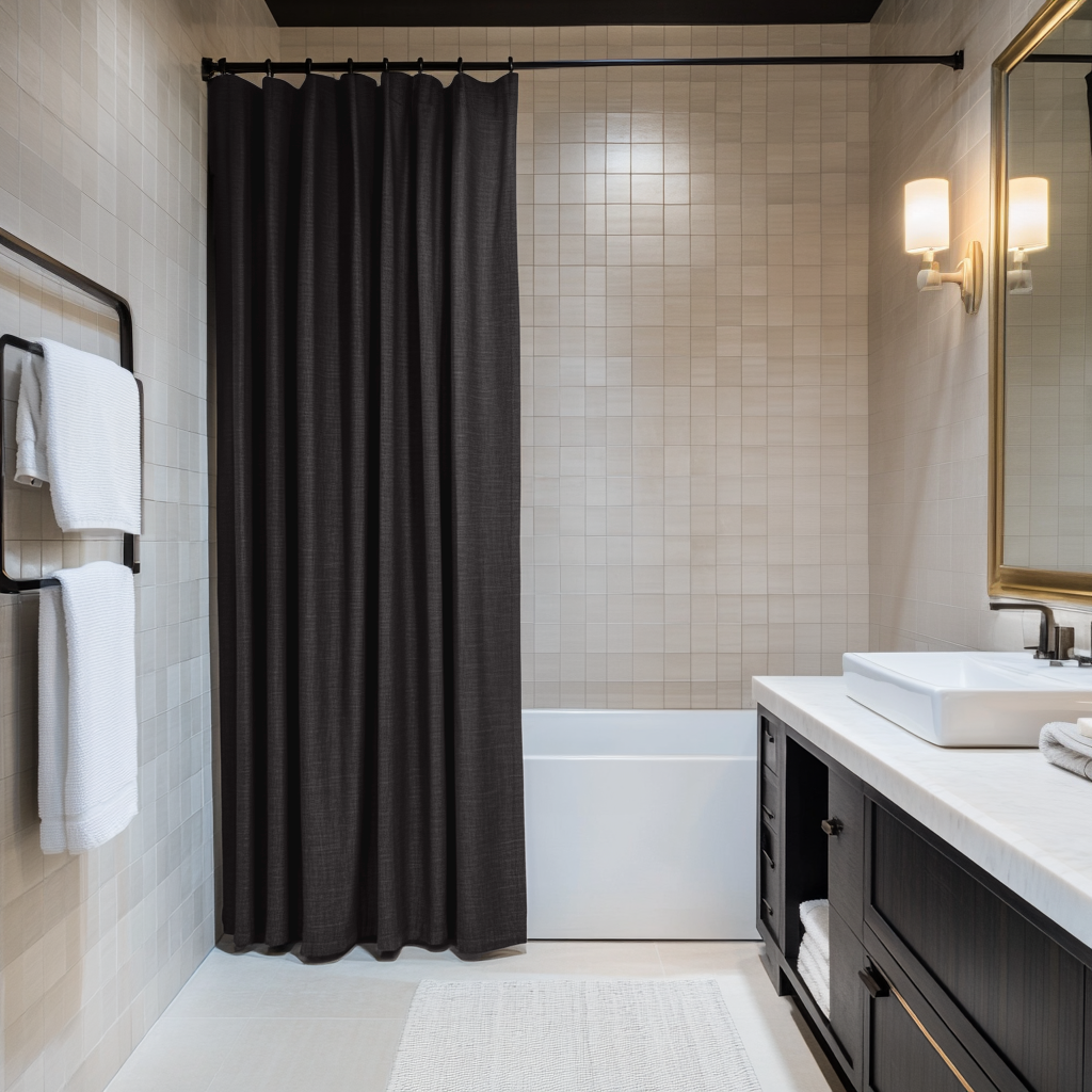 Charcoal Grey Linen Shower Curtain