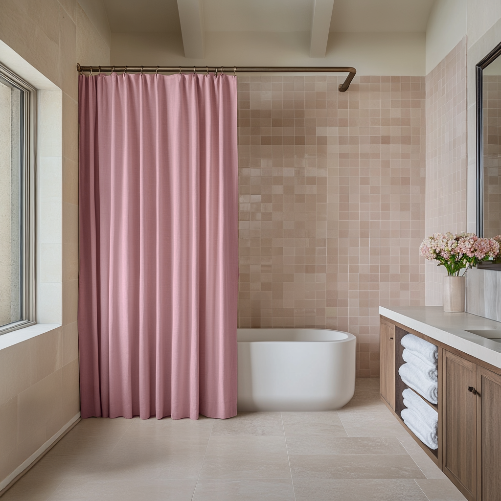 Dusty Rose Linen Shower Curtain