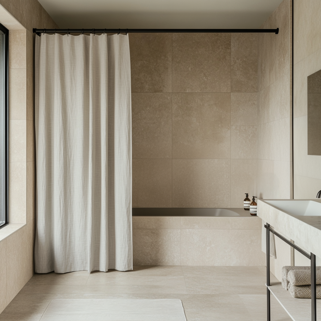 Ecru Heavy Weight Linen Shower Curtain