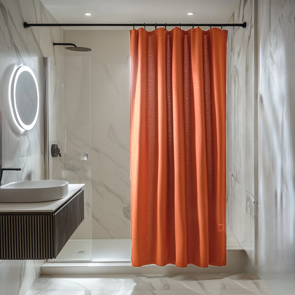 Orange Linen Shower Curtain