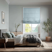 Sky Blue Linen Roman Blinds - Blackout Lining