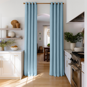 Sky Blue Linen Doorway Curtains with Eyelets
