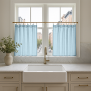 Sky Blue Linen Kitchen Cafe Curtains Over Sink