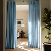 Sky Blue Linen Doorway Curtains with Multitape