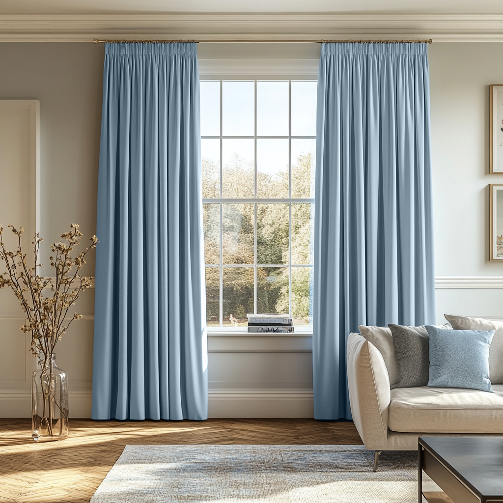 Sky Blue Linen Pencil Pleat Curtain