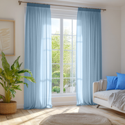3HLinen Sky Blue Linen Pencil Pleat Unlined Curtain
