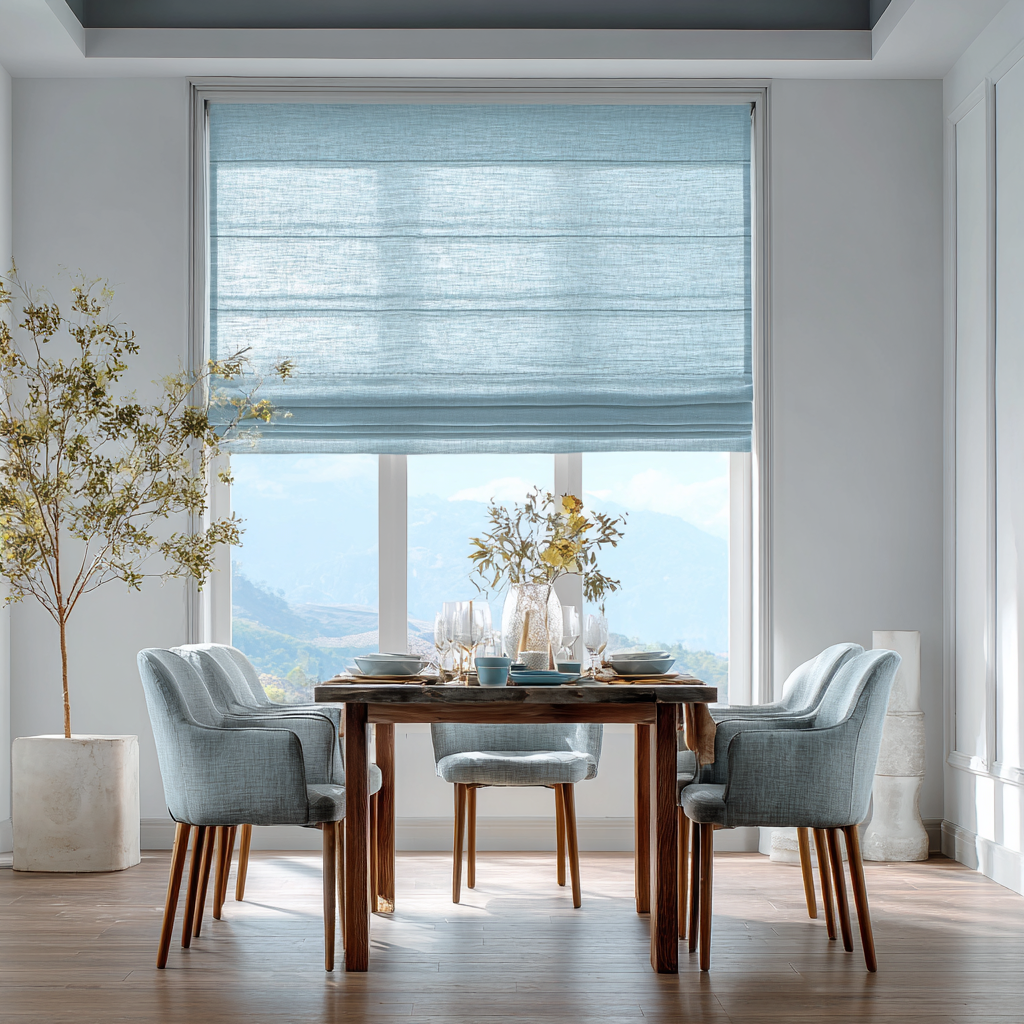 Sky Blue Linen Roman Blinds