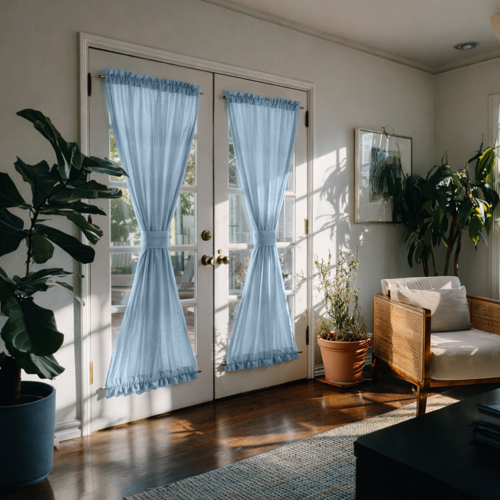 Sky Blue Linen French Door Curtains