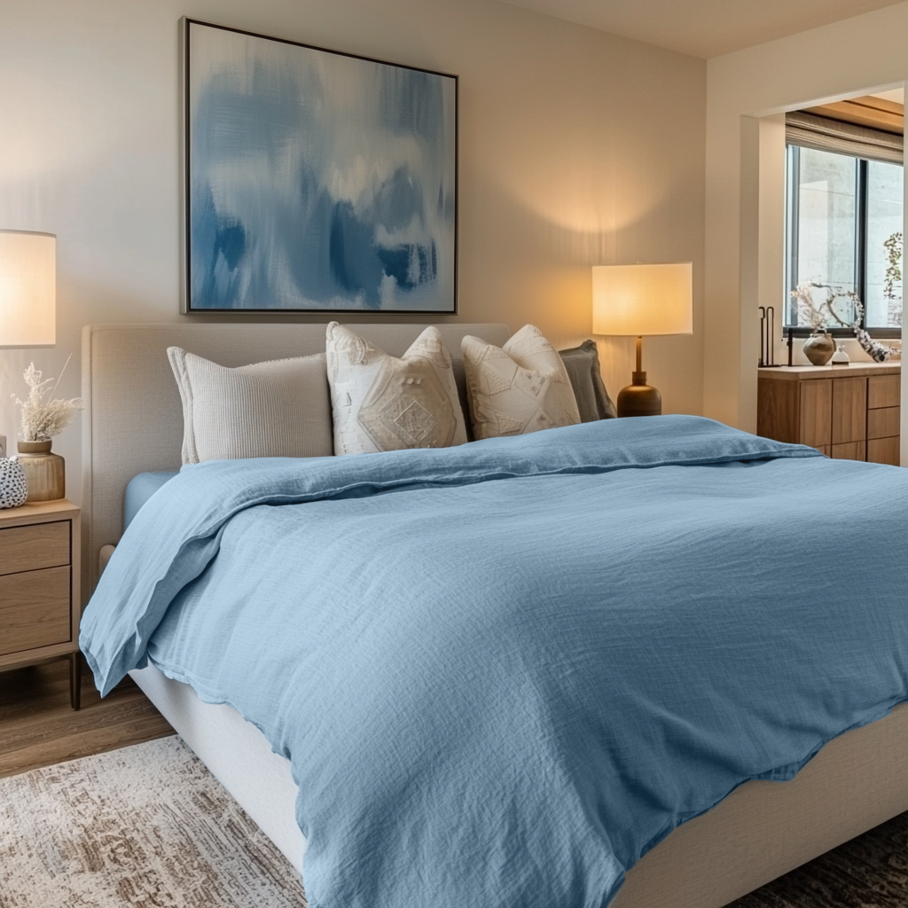 Sky Blue Linen Quilt Cover