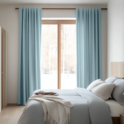 Sky Light Blue Bedroom Linen Curtains - Cotton Lined