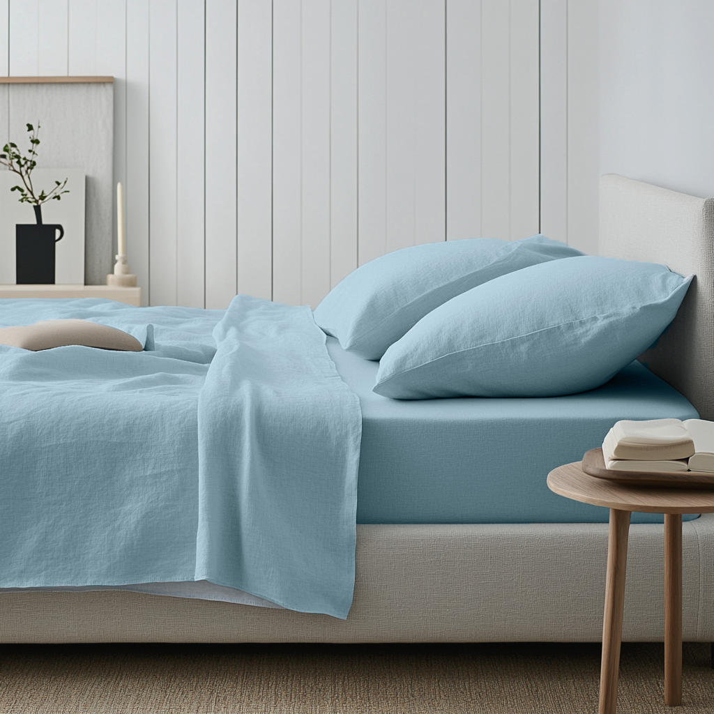 Sky Light Blue Linen Extra Deep Fitted Sheet 