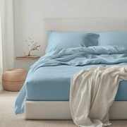 Sky Light Blue Linen Extra Deep Fitted Sheet 